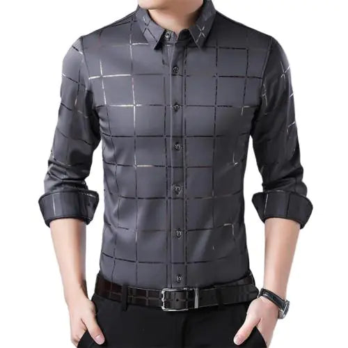 Camicia a quadri a maniche lunghe slim fit da uomo per ragazzi