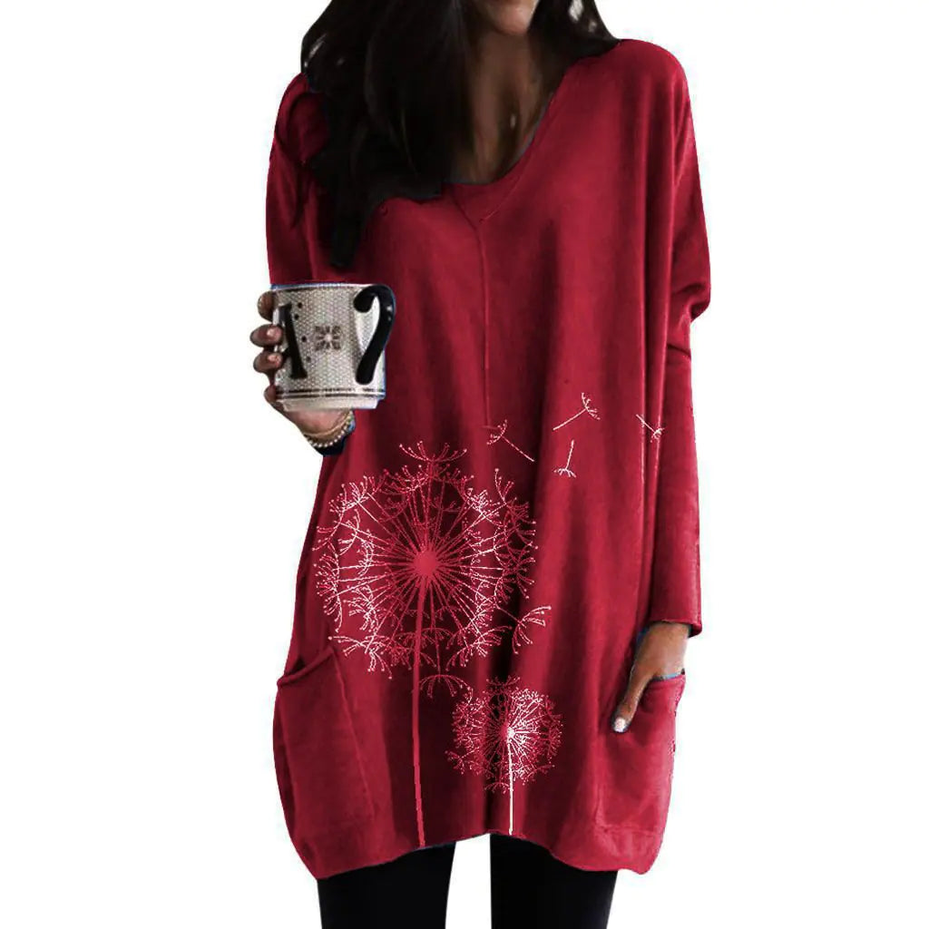 Maglione con scollo rotondo e maniche lunghe stampato da donna