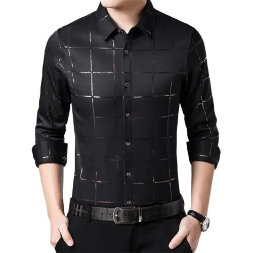 Camicia a quadri a maniche lunghe slim fit da uomo per ragazzi