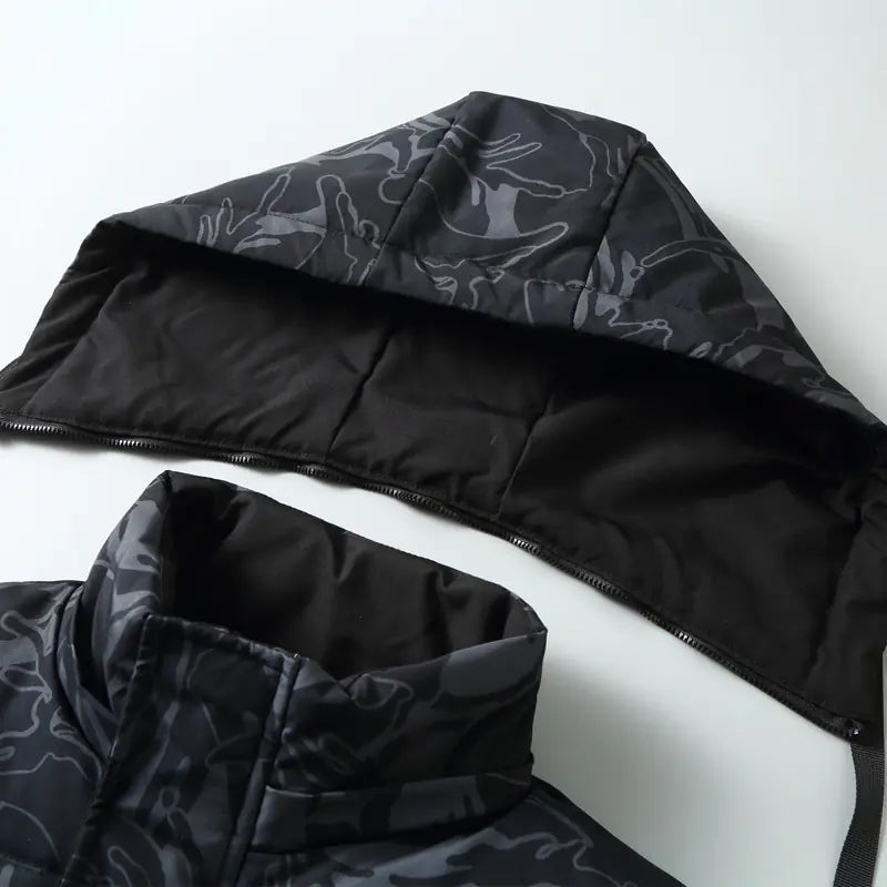Gilet da uomo mimetico con cappello caldo staccabile per autunno/inverno
