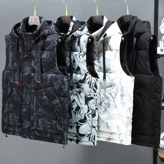 Gilet da uomo mimetico con cappello caldo staccabile per autunno/inverno