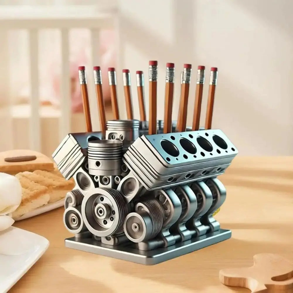Portapenne a Forma di Motore V6/V8 – Organizer da Scrivania in Resina, Decorazione Divertente per Ufficio e Casa