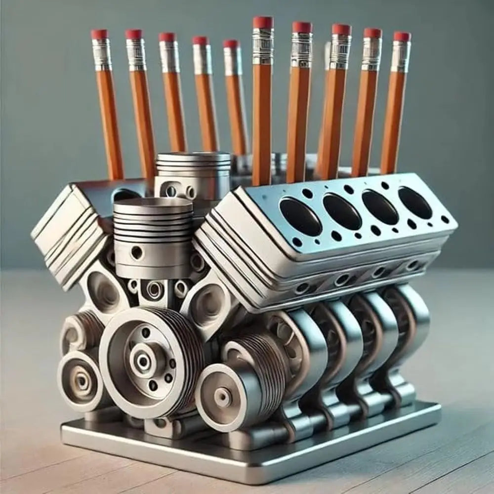 Portapenne a Forma di Motore V6/V8 – Organizer da Scrivania in Resina, Decorazione Divertente per Ufficio e Casa