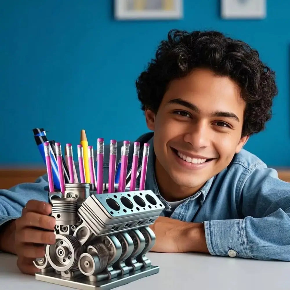 Portapenne a Forma di Motore V6/V8 – Organizer da Scrivania in Resina, Decorazione Divertente per Ufficio e Casa