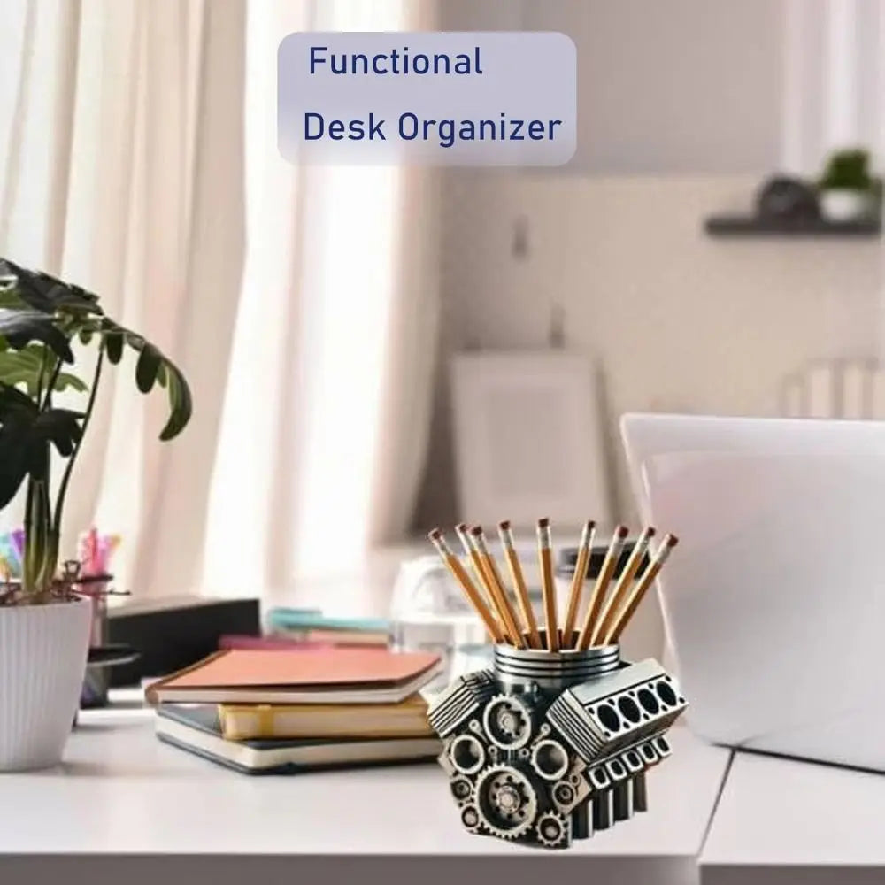 Portapenne a Forma di Motore V6/V8 – Organizer da Scrivania in Resina, Decorazione Divertente per Ufficio e Casa