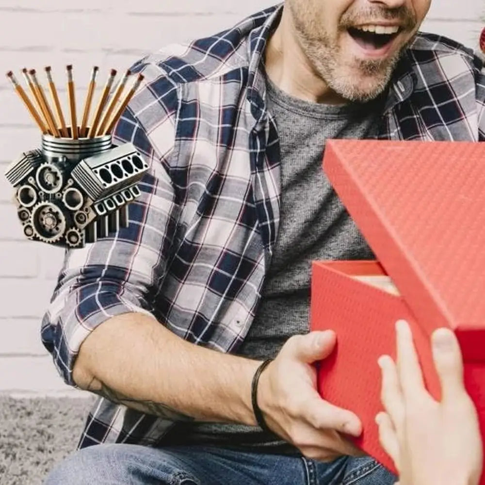 Portapenne a Forma di Motore V6/V8 – Organizer da Scrivania in Resina, Decorazione Divertente per Ufficio e Casa