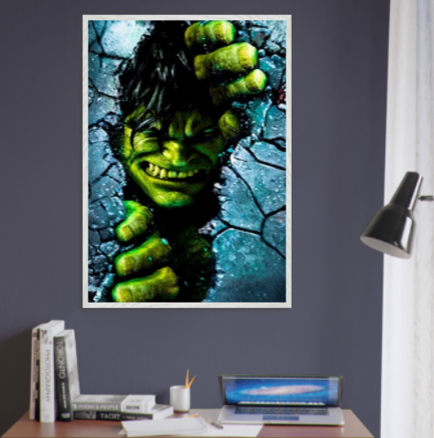 Hulk - ( collezione Marvel e Supereroi ) con cornice in legno di vari colori .. Prodotto in arrivo..