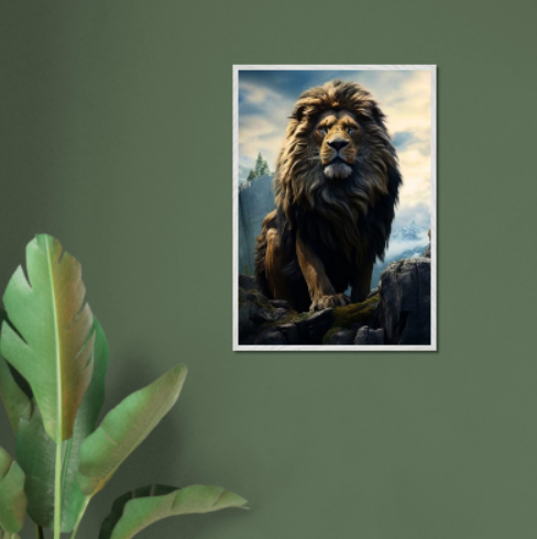 Leone sulla rupe ( collezione Natura e Animali ) con cornice in legno di vari colori