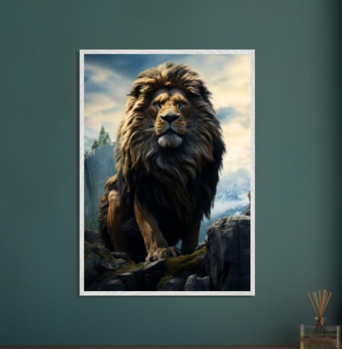 Leone sulla rupe ( collezione Natura e Animali ) con cornice in legno di vari colori