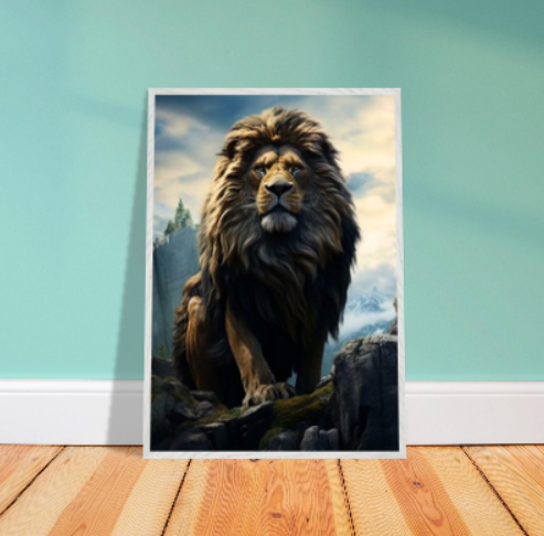 Leone sulla rupe ( collezione Natura e Animali ) con cornice in legno di vari colori