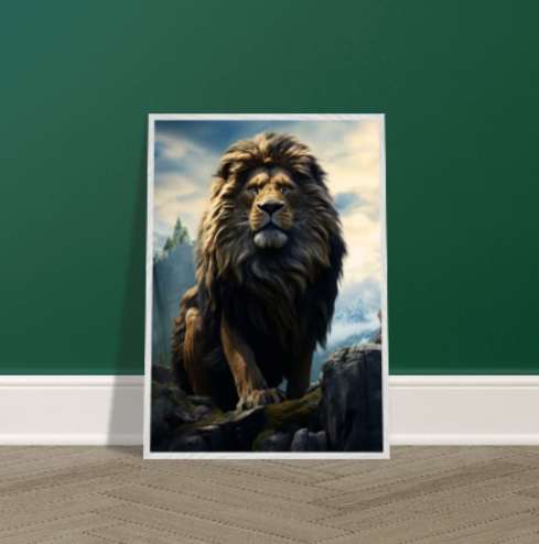 Leone sulla rupe ( collezione Natura e Animali ) con cornice in legno di vari colori