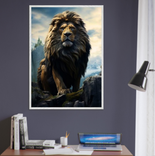 Leone sulla rupe ( collezione Natura e Animali ) con cornice in legno di vari colori