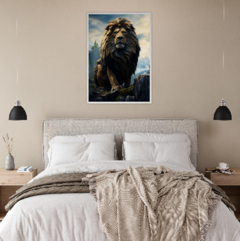 Leone sulla rupe ( collezione Natura e Animali ) con cornice in legno di vari colori