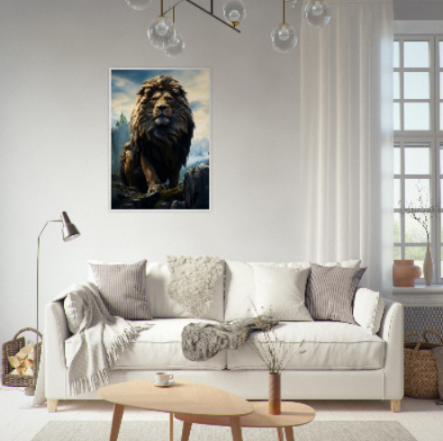 Leone sulla rupe ( collezione Natura e Animali ) con cornice in legno di vari colori