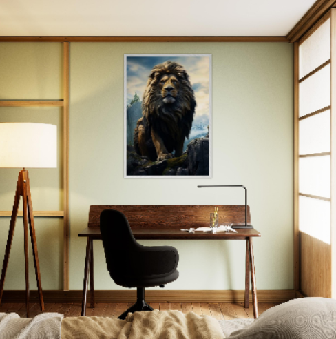 Leone sulla rupe ( collezione Natura e Animali ) con cornice in legno di vari colori