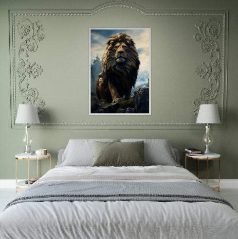 Leone sulla rupe ( collezione Natura e Animali ) con cornice in legno di vari colori