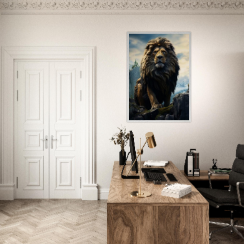 Leone sulla rupe ( collezione Natura e Animali ) con cornice in legno di vari colori