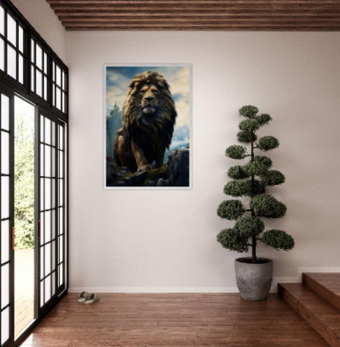 Leone sulla rupe ( collezione Natura e Animali ) con cornice in legno di vari colori