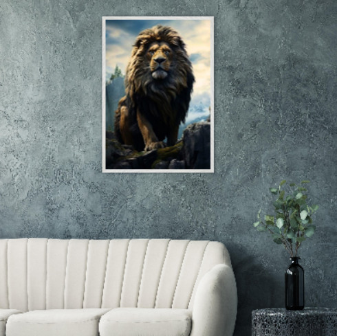 Leone sulla rupe ( collezione Natura e Animali ) con cornice in legno di vari colori