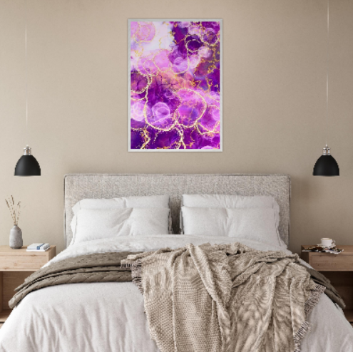 Marmo viola con motivi in oro ( Collezione: Eleganza Astratta ). Con cornice in legno pregiato di vari colori