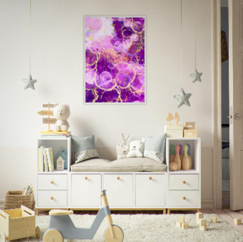 Marmo viola con motivi in oro ( Collezione: Eleganza Astratta ). Con cornice in legno pregiato di vari colori