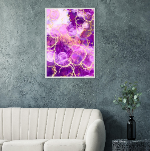 Marmo viola con motivi in oro ( Collezione: Eleganza Astratta ). Con cornice in legno pregiato di vari colori