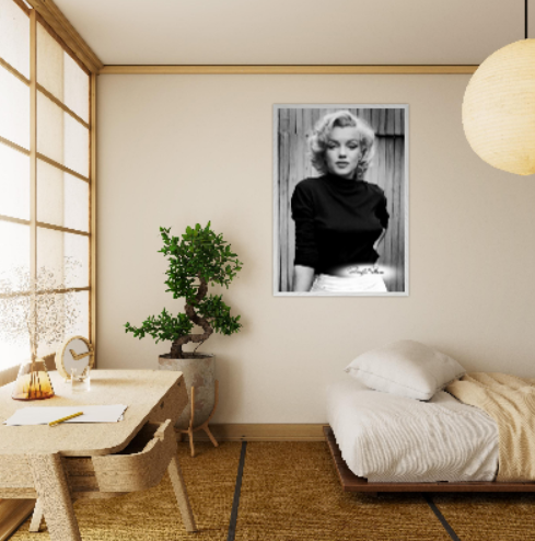 Marilyn Monroe (Collezione Personaggi Famosi / Cinema) con cornice in legno pregiato di vari colori