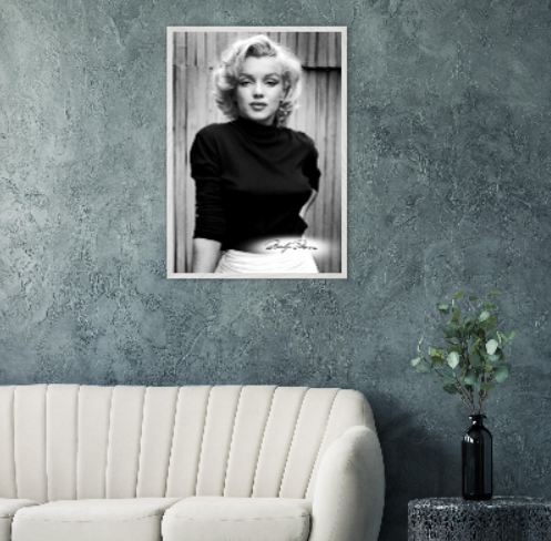 Marilyn Monroe (Collezione Personaggi Famosi / Cinema) con cornice in legno pregiato di vari colori