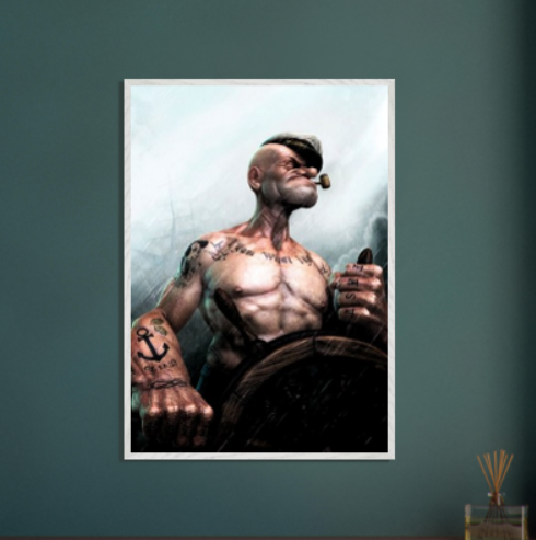 Braccio di Ferro Popeye ( Collezione Walt Disney / Anime ). Con cornice in legno pregiato di vari colori