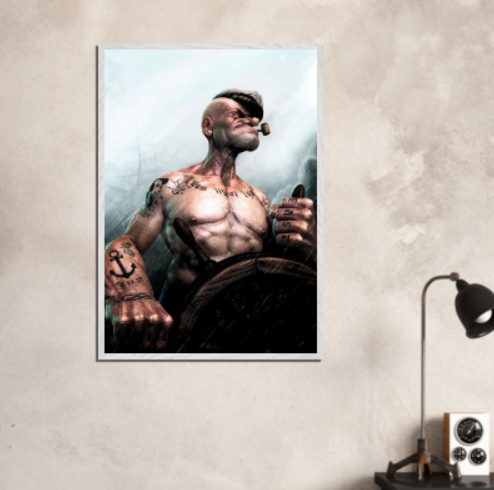 Braccio di Ferro Popeye ( Collezione Walt Disney / Anime ). Con cornice in legno pregiato di vari colori