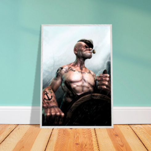 Braccio di Ferro Popeye ( Collezione Walt Disney / Anime ). Con cornice in legno pregiato di vari colori