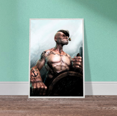 Braccio di Ferro Popeye ( Collezione Walt Disney / Anime ). Con cornice in legno pregiato di vari colori