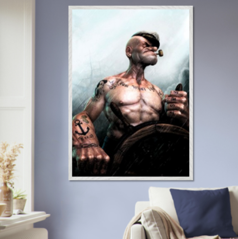 Braccio di Ferro Popeye ( Collezione Walt Disney / Anime ). Con cornice in legno pregiato di vari colori