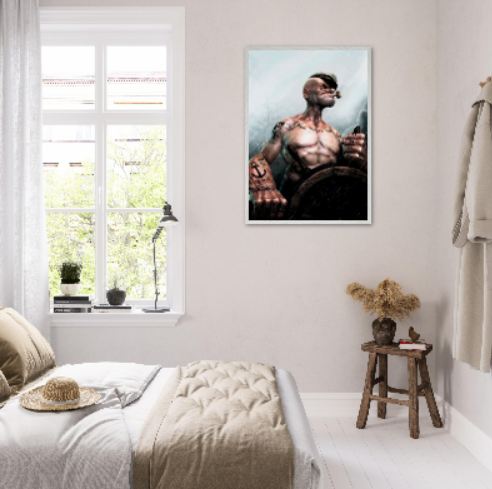 Braccio di Ferro Popeye ( Collezione Walt Disney / Anime ). Con cornice in legno pregiato di vari colori