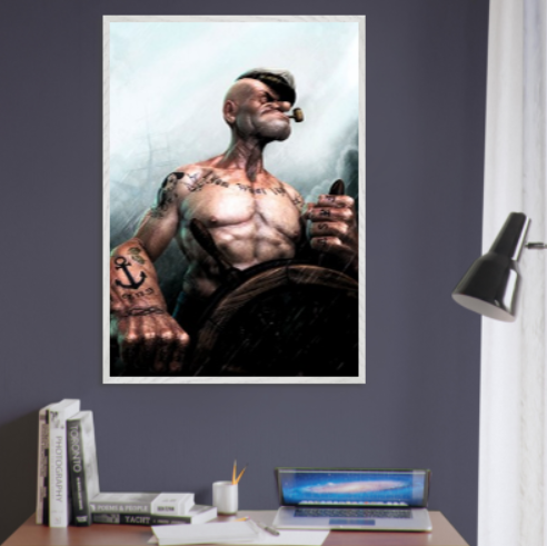 Braccio di Ferro Popeye ( Collezione Walt Disney / Anime ). Con cornice in legno pregiato di vari colori