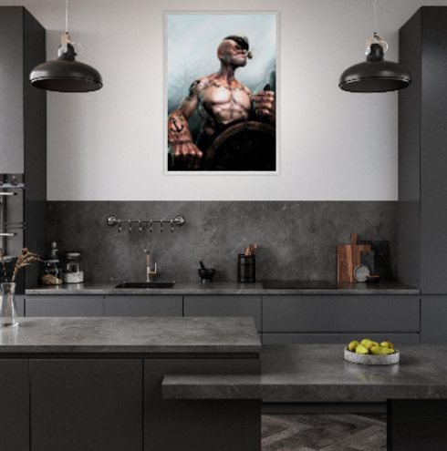 Braccio di Ferro Popeye ( Collezione Walt Disney / Anime ). Con cornice in legno pregiato di vari colori