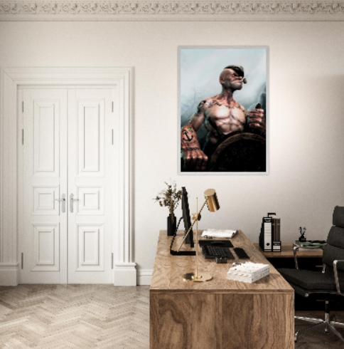 Braccio di Ferro Popeye ( Collezione Walt Disney / Anime ). Con cornice in legno pregiato di vari colori