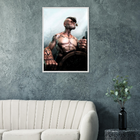 Braccio di Ferro Popeye ( Collezione Walt Disney / Anime ). Con cornice in legno pregiato di vari colori