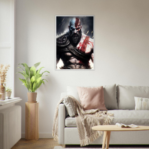 Kratos ( collezione personaggi mitologici - anime ) con cornice in legno pregiato di vari colori.