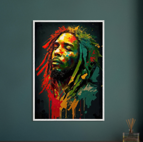 Bob Marley stilizzato ( collezione personaggi famosi ) Con cornice in legno pregiato di vari colori