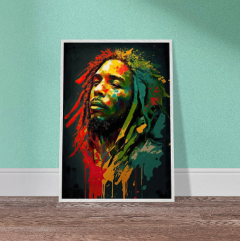 Bob Marley stilizzato ( collezione personaggi famosi ) Con cornice in legno pregiato di vari colori