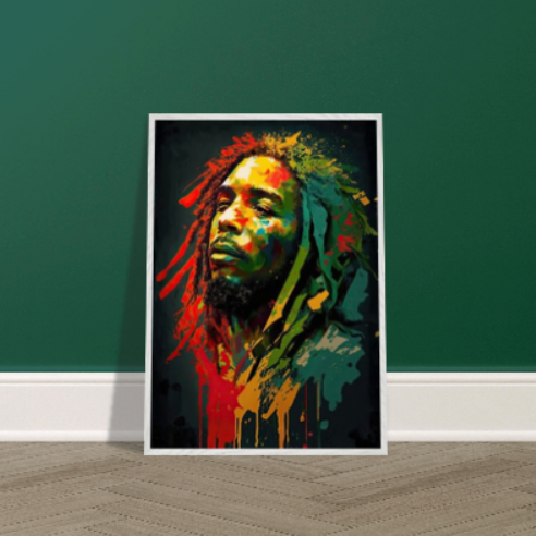 Bob Marley stilizzato ( collezione personaggi famosi ) Con cornice in legno pregiato di vari colori