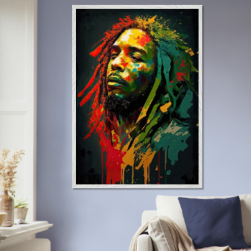 Bob Marley stilizzato ( collezione personaggi famosi ) Con cornice in legno pregiato di vari colori