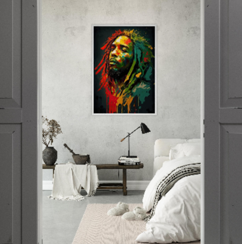 Bob Marley stilizzato ( collezione personaggi famosi ) Con cornice in legno pregiato di vari colori