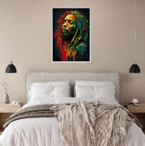 Bob Marley stilizzato ( collezione personaggi famosi ) Con cornice in legno pregiato di vari colori