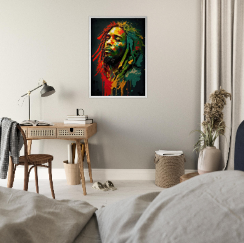 Bob Marley stilizzato ( collezione personaggi famosi ) Con cornice in legno pregiato di vari colori