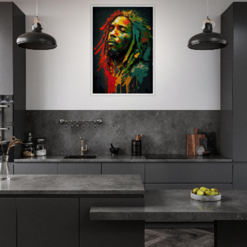 Bob Marley stilizzato ( collezione personaggi famosi ) Con cornice in legno pregiato di vari colori