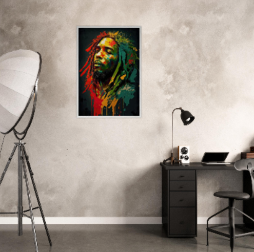 Bob Marley stilizzato ( collezione personaggi famosi ) Con cornice in legno pregiato di vari colori