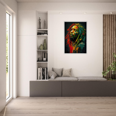 Bob Marley stilizzato ( collezione personaggi famosi ) Con cornice in legno pregiato di vari colori