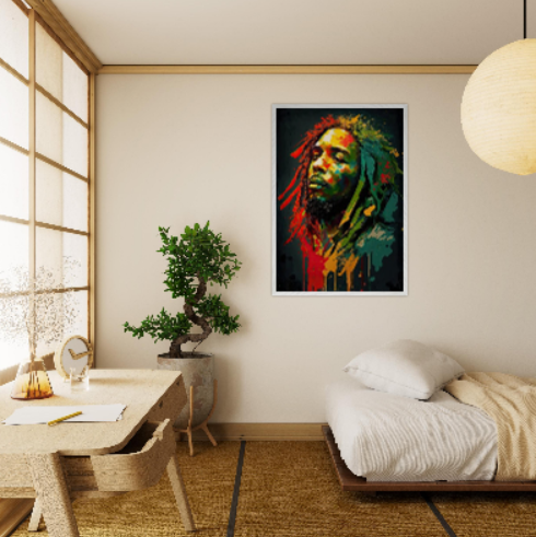 Bob Marley stilizzato ( collezione personaggi famosi ) Con cornice in legno pregiato di vari colori